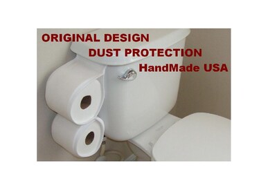 Spandex Fabric hanger HOLDER for tank up to two Giant or Mega Rolls of toilet  Paper - Original Design - HandMade in USA